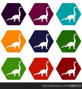 Brachiosaurus dinosaur icon set many color hexahedron isolated on white vector illustration. Brachiosaurus dinosaur icon set color hexahedron