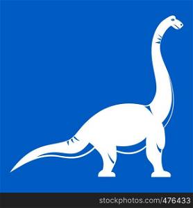 Brachiosaurus dinosaur icon white isolated on blue background vector illustration. Brachiosaurus dinosaur icon white