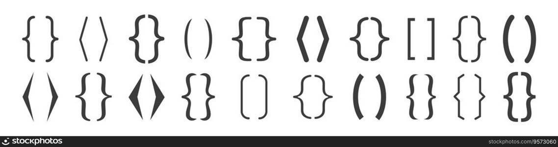 Bracket icon set. Text brackets collection. Curly brace set.