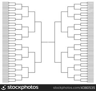 Bracket tournament. Basketball or football team in bracket tournament. Blank template for sport. 32 teams in tourney. Championship with playoff, final. Mockup of games. Vector.