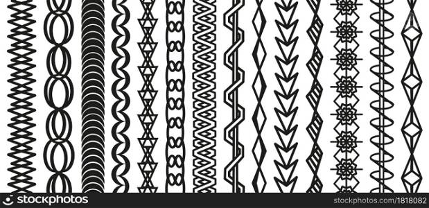 Braid ornaments. Creative braided graphic lines and plaits knitted design vector set for border or knitting frames and braiding. Braid ornaments. Creative braided graphic lines and plaits knitted design vector set for border or frames