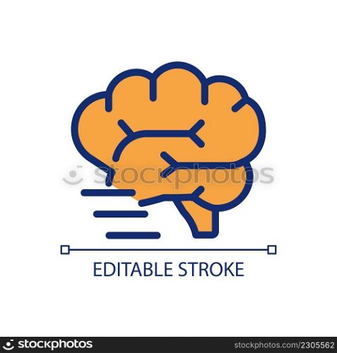 Brain activity pixel perfect RGB color icon. Human body organ. Mental and intellectual activity. Isolated vector illustration. Simple filled line drawing. Editable stroke. Arial font used. Brain activity pixel perfect RGB color icon