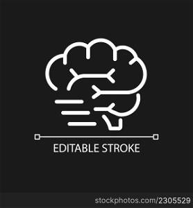 Brain activity pixel perfect white linear icon for dark theme. Human body organ. Intellectual activity. Thin line illustration. Isolated symbol for night mode. Editable stroke. Arial font used. Brain activity pixel perfect white linear icon for dark theme