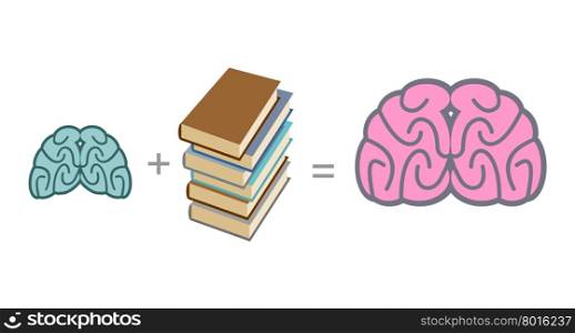 Brain and books. Use reading to mind. A stack of books. Vector illustration&#xA;