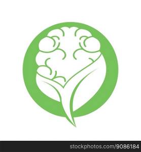 Brain and leaf logo combination vector design. Organic brain logo vector design. 