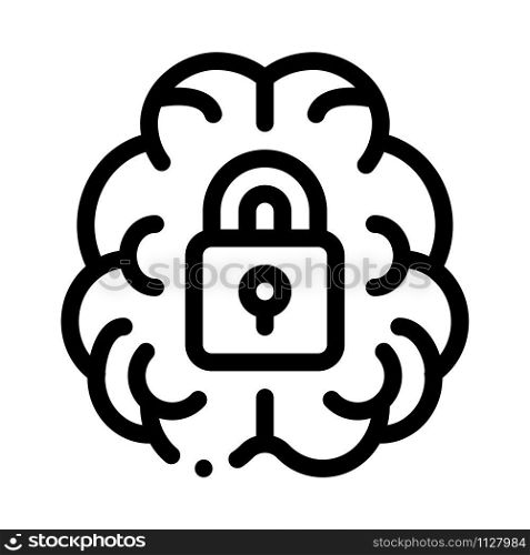Brain And Locked Padlock Icon Vector. Outline Brain And Locked Padlock Sign. Isolated Contour Symbol Illustration. Brain And Locked Padlock Icon Outline Illustration