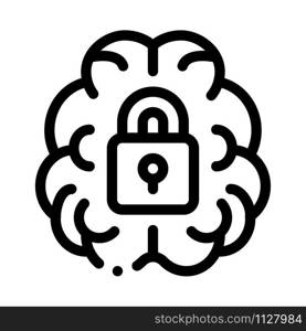 Brain And Locked Padlock Icon Vector. Outline Brain And Locked Padlock Sign. Isolated Contour Symbol Illustration. Brain And Locked Padlock Icon Outline Illustration