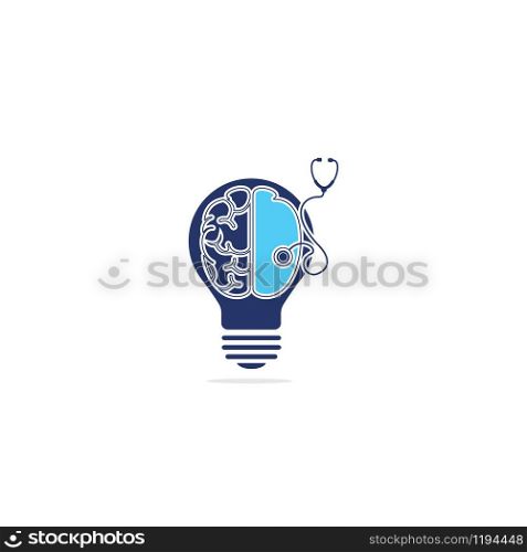 Brain and stethoscope with bulb shape vector logo design. Neurology concept logo design.