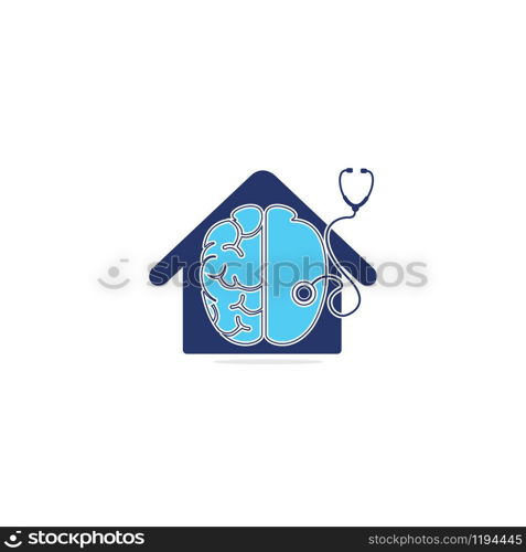 Brain and stethoscope with heart shape vector logo design. Neurology concept logo design.