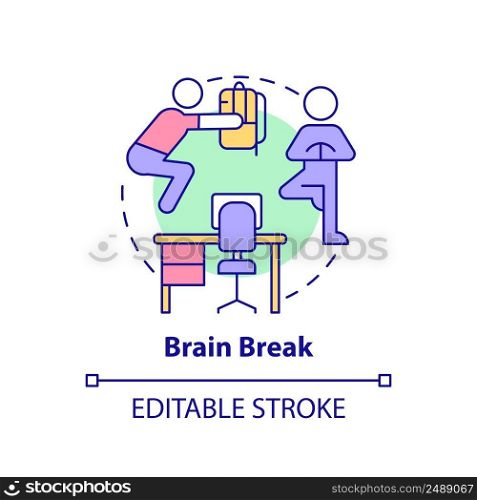 Brain break concept icon. Physical activity for rest. Education trend abstract idea thin line illustration. Isolated outline drawing. Editable stroke. Arial, Myriad Pro-Bold fonts use. Brain break concept icon