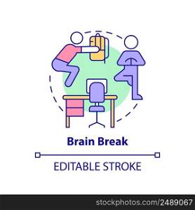 Brain break concept icon. Physical activity for rest. Education trend abstract idea thin line illustration. Isolated outline drawing. Editable stroke. Arial, Myriad Pro-Bold fonts use. Brain break concept icon