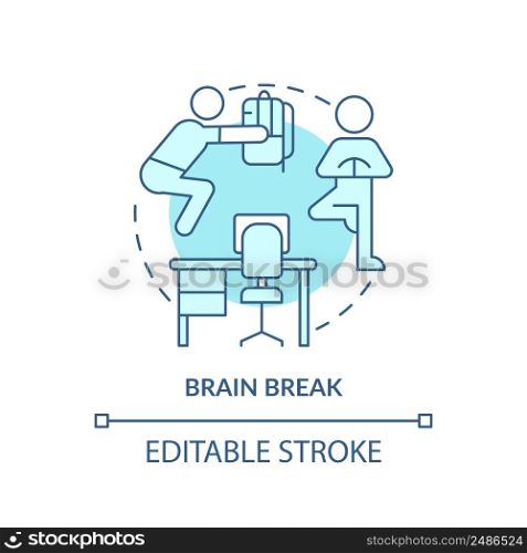 Brain break turquoise concept icon. Physical activity for rest. Education trend abstract idea thin line illustration. Isolated outline drawing. Editable stroke. Arial, Myriad Pro-Bold fonts use. Brain break turquoise concept icon