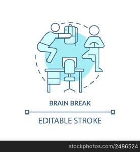 Brain break turquoise concept icon. Physical activity for rest. Education trend abstract idea thin line illustration. Isolated outline drawing. Editable stroke. Arial, Myriad Pro-Bold fonts use. Brain break turquoise concept icon