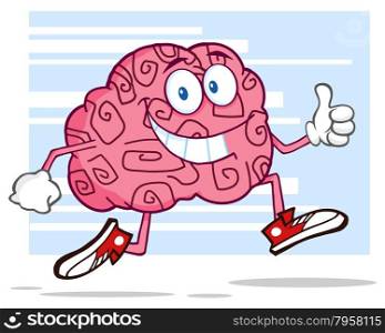 Brain Cartoon Character Jogging And Giving A Thumb Up