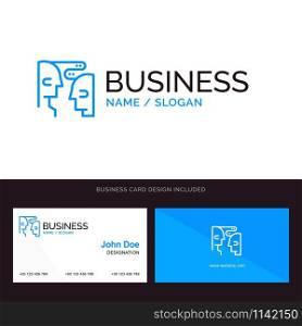 Brain, Communication, Human, Interaction Blue Business logo and Business Card Template. Front and Back Design