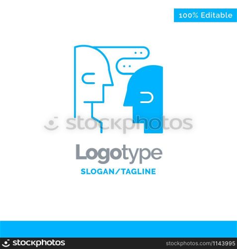 Brain, Communication, Human, Interaction Blue Solid Logo Template. Place for Tagline