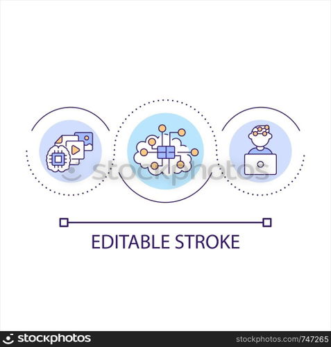 Brain computer interface loop concept icon. Control technology by your mind. Metaverse opportunities abstract idea thin line illustration. Isolated outline drawing. Editable stroke. Arial font used. Brain computer interface loop concept icon