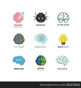 Brain, creation, invention, inspiration, idea vector icons. Brain, creation, invention, inspiration, idea vector icons. Inspiration brain logo and idea brain creation illustration