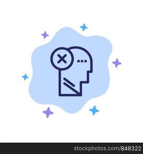 Brain, Failure, Head, Human, Mark, Mind, Thinking Blue Icon on Abstract Cloud Background