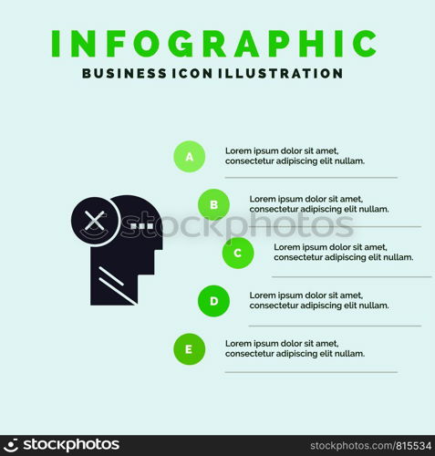 Brain, Failure, Head, Human, Mark, Mind, Thinking Solid Icon Infographics 5 Steps Presentation Background