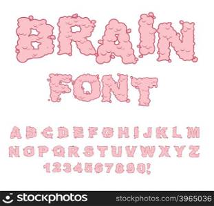 Brain font. Letters from Central department human nervous system. Pink Letters of convolutions. ABC of human brain&#xA;