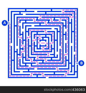 Brain game labyrinth. Vector maze with entry, exit and right way to go. Labyrinth puzzle game, direction to finish illustration. Brain game labyrinth. Vector maze with entry, exit and right way to go