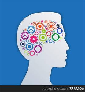 Brain gears in the head, human thinking concept vector illustration