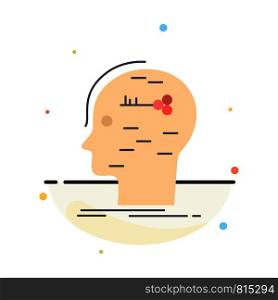 brain, hack, hacking, key, mind Flat Color Icon Vector