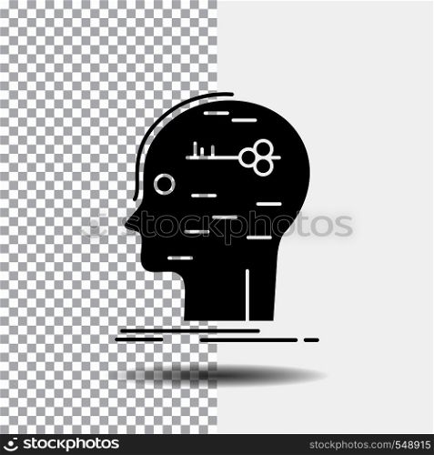 brain, hack, hacking, key, mind Glyph Icon on Transparent Background. Black Icon. Vector EPS10 Abstract Template background