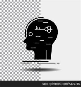 brain, hack, hacking, key, mind Glyph Icon on Transparent Background. Black Icon. Vector EPS10 Abstract Template background