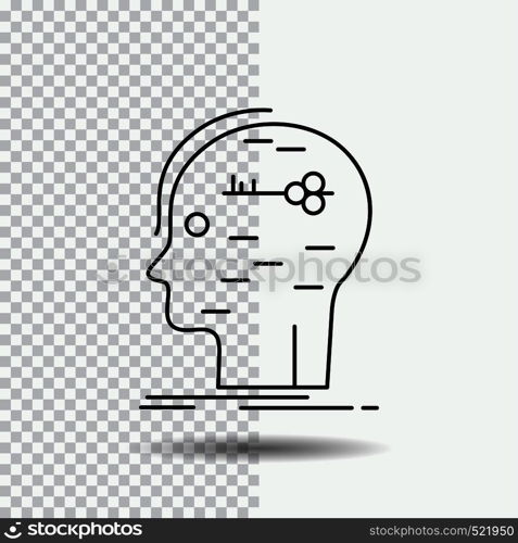 brain, hack, hacking, key, mind Line Icon on Transparent Background. Black Icon Vector Illustration. Vector EPS10 Abstract Template background