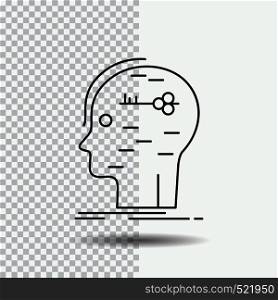 brain, hack, hacking, key, mind Line Icon on Transparent Background. Black Icon Vector Illustration. Vector EPS10 Abstract Template background