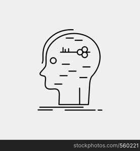 brain, hack, hacking, key, mind Line Icon. Vector isolated illustration. Vector EPS10 Abstract Template background