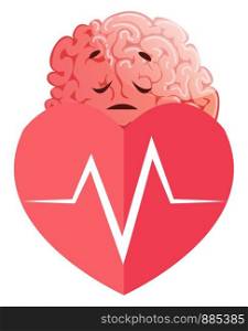 Brain has heart issues, illustration, vector on white background.