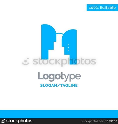 Brain, Head, Mind, Transfer Blue Solid Logo Template. Place for Tagline