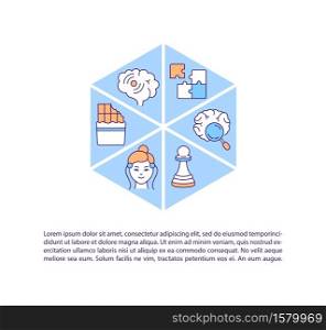 Brain health concept icon with text. Neurological researches, mental activity studying. PPT page vector template. Brochure, magazine, booklet design element with linear illustrations. Brain health concept icon with text
