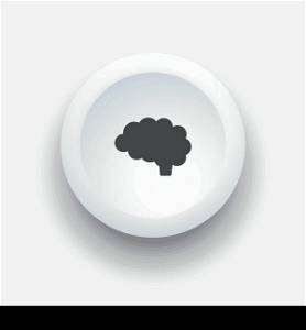 Brain icon on a white 3D button illustration