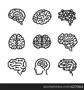 Brain icon set. Outline set of brain vector icons for web design isolated on white background. Brain icon set, outline style