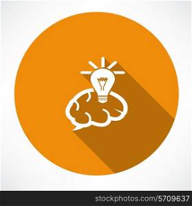 Brain Icon with Light Bulb. Flat modern style vector illustration