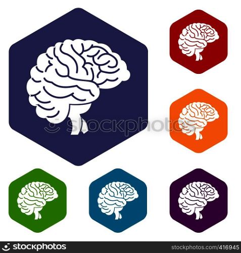 Brain icons set rhombus in different colors isolated on white background. Brain icons set
