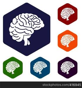 Brain icons set rhombus in different colors isolated on white background. Brain icons set