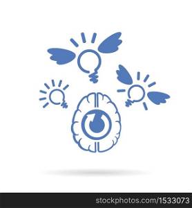 Brain idea generation process concept illustration. Light buld human brain symbol vector image. Intellectual analysis creative idea generator sign.
