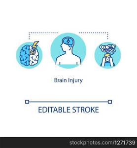 Brain injury, neurotrauma concept icon. Brain damage types and symptoms, cells degeneration, disorder idea thin line illustration. Vector isolated outline RGB color drawing. Editable stroke