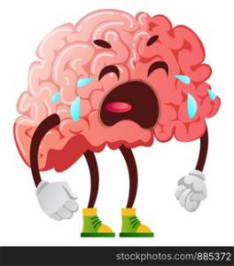 Brain is crying, illustration, vector on white background.