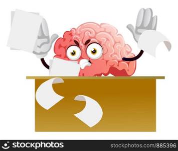 Brain is frustrated at work, illustration, vector on white background.