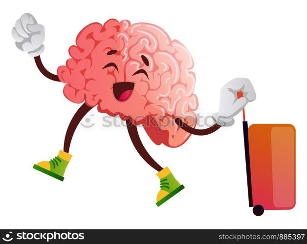 Brain is going on a trip, illustration, vector on white background.