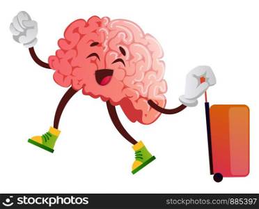 Brain is going on a trip, illustration, vector on white background.