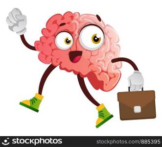 Brain is going to work, illustration, vector on white background.