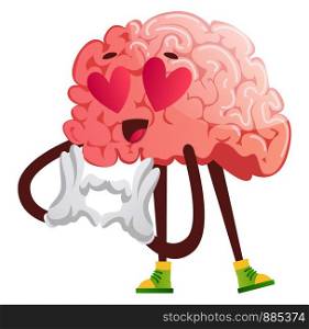 Brain is in love, illustration, vector on white background.