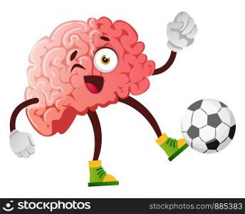 Brain is playing football, illustration, vector on white background.